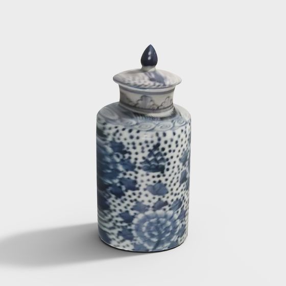 Elegant Blue and White Porcelain Jar 3D model