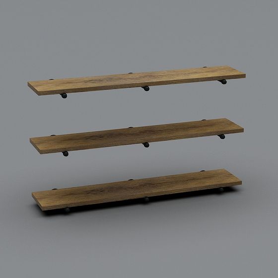 Stylish Floating Wooden Rack 3D model for Modern Interiors