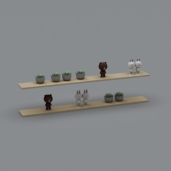 Unique Low-Poly Shelf 3D model with Cute Decor