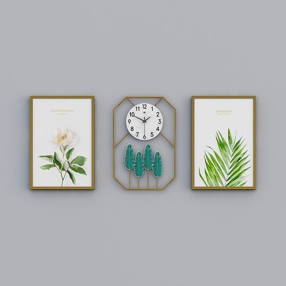 Elegant Nature-Inspired Clock and Art Set 3D model