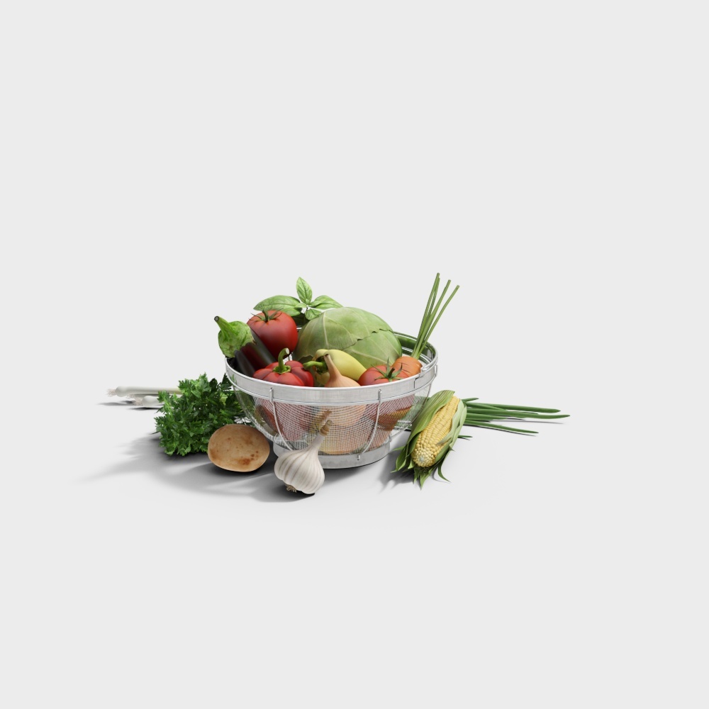 Fresh Harvest Basket 3D Model – Realistic Vegetable Design