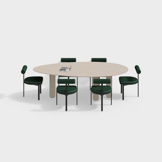 Chic Round Table and Green Chair Set 3D Model