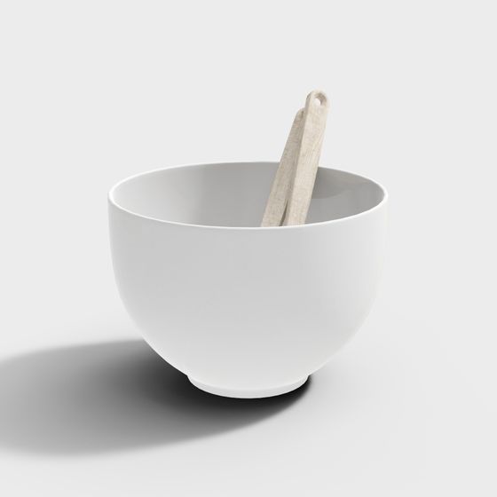 Stylish Low-Poly Bowl and Wooden Spoon 3D model