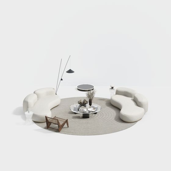 Stylish Streamlined Living Room 3D model