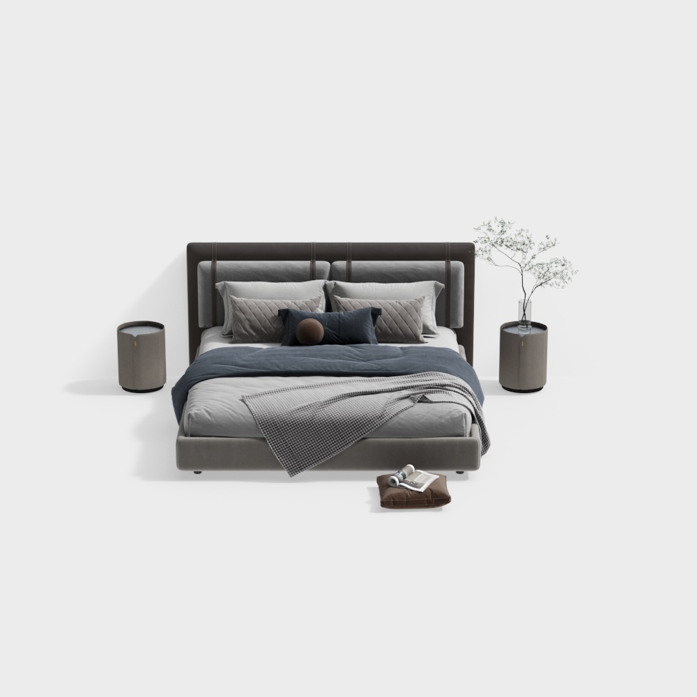 Poliform modern minimalist double bed with bedside table