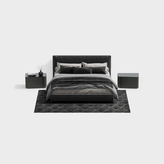 Minotti 現代灰色雙人床