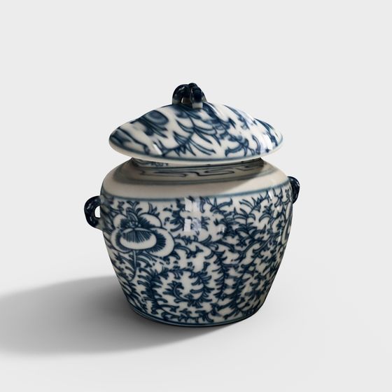 Elegant Blue and White Porcelain Jar 3D model for Creatives