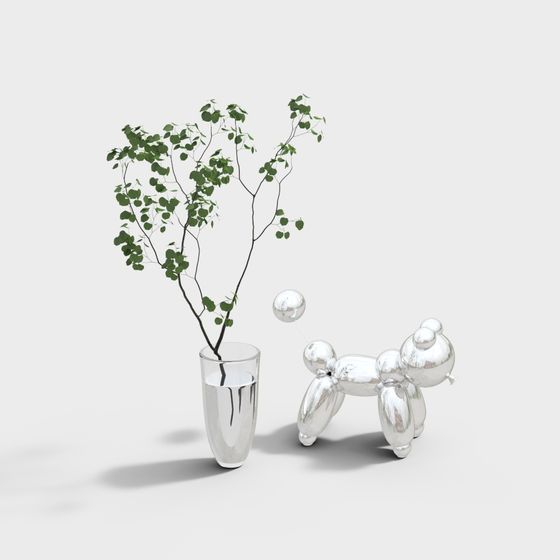 Balloon Dog with Green Plant 3D model