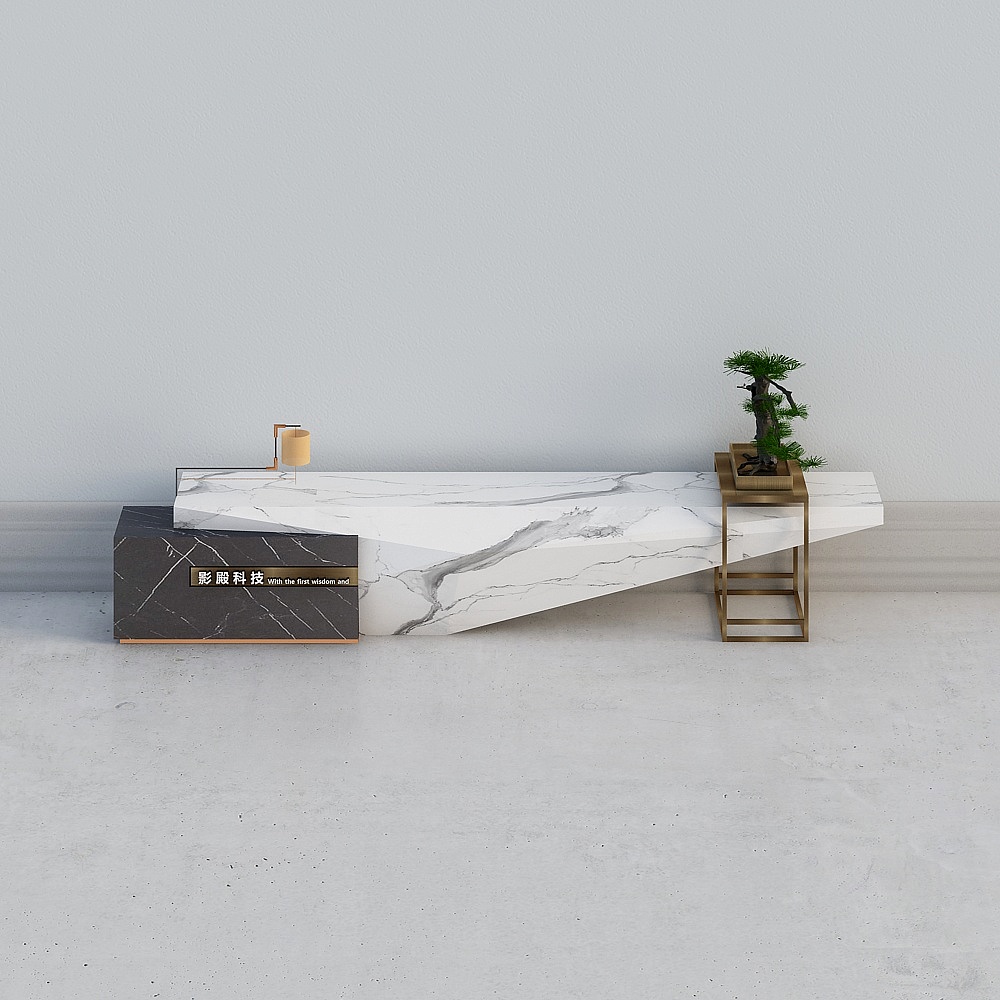 Streamlined Marble Reception Desk 3D model