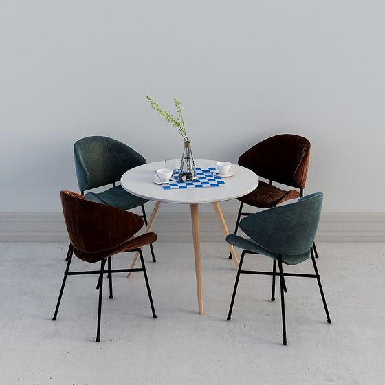 Elegant Modern Vintage Dining Table and Chair Set 3D model