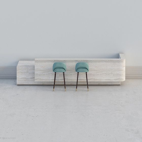 Minimalist Marble Bar Counter & Stools 3D model
