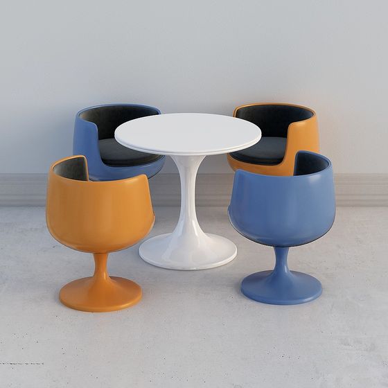 Stylish Round Table and Bar Stools 3D model