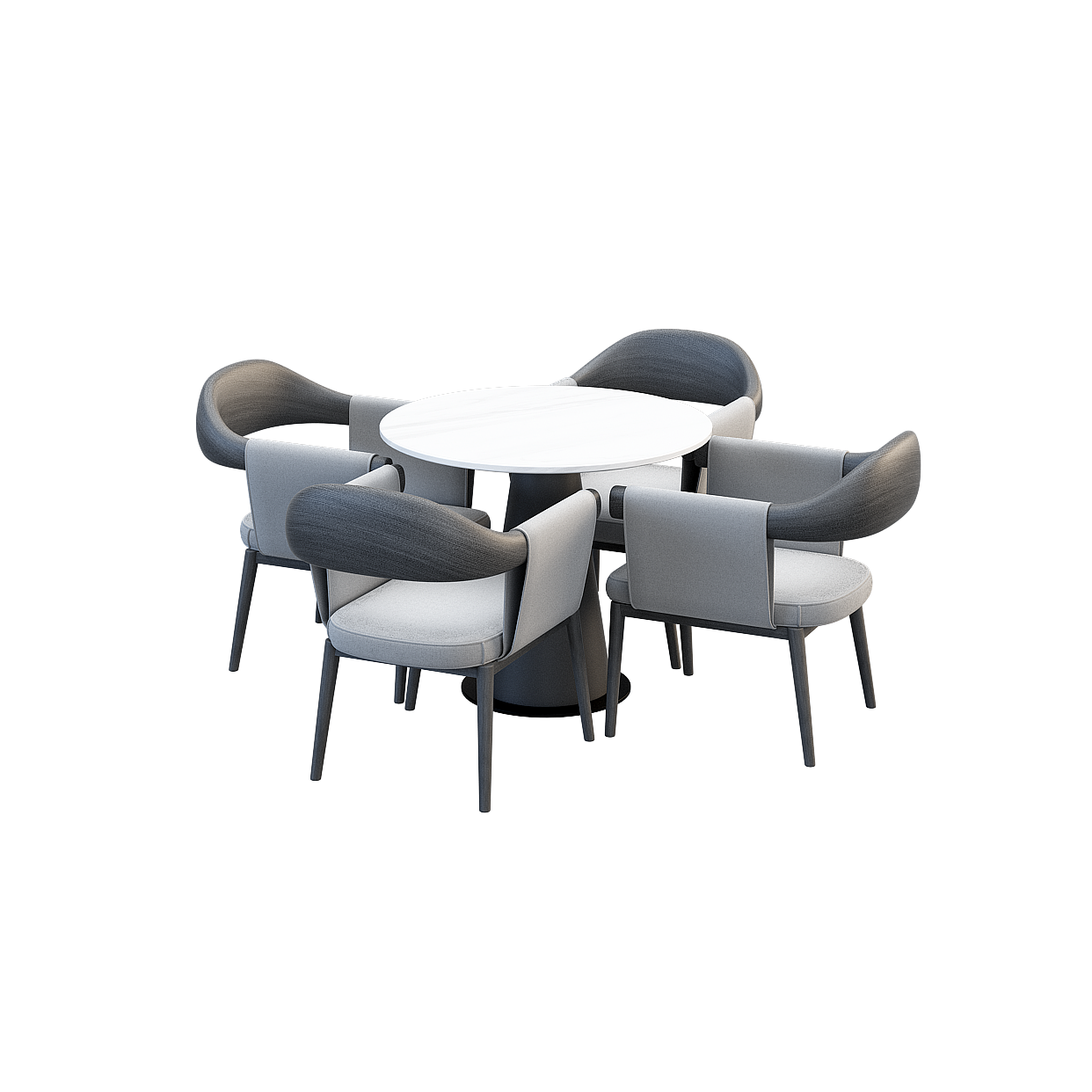 Round Table and Four Chairs 3D Model – Marble & Leather
