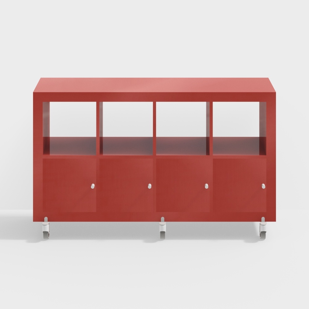 Low Poly Mobile Bookshelf – Red Glass Shelves Model