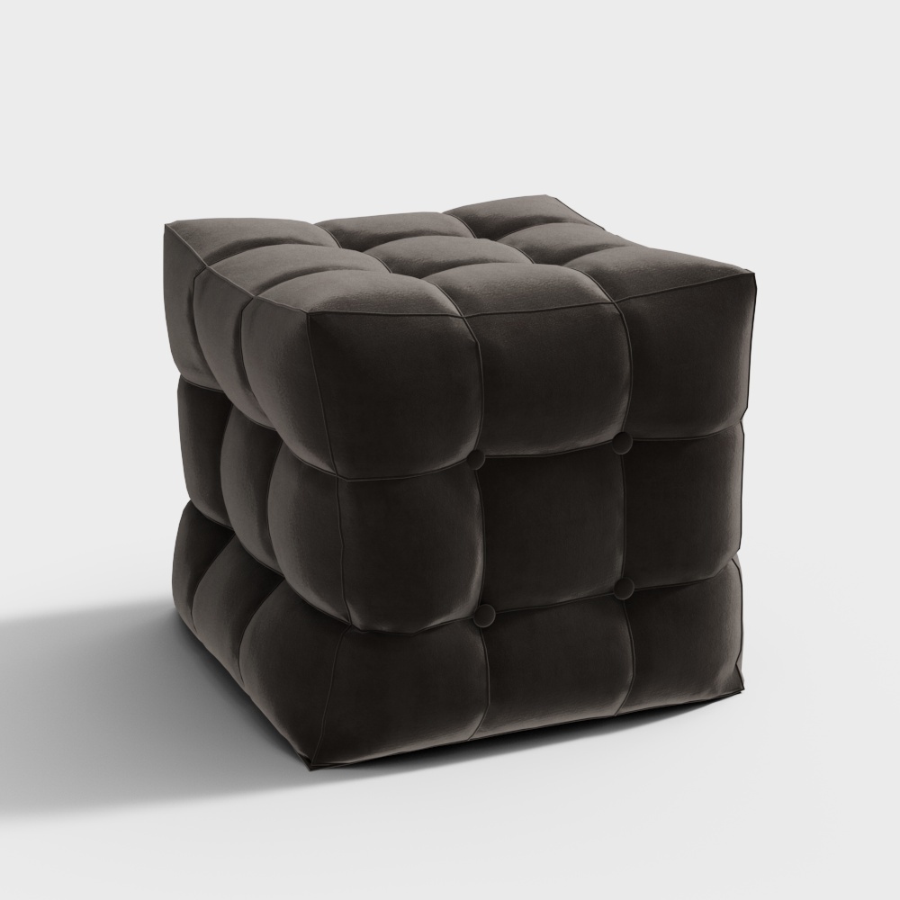 Vintage Square Stool 3D Model – Velvet Upholstered Design
