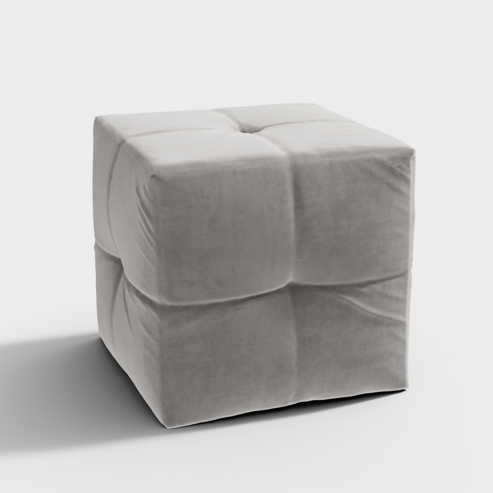 Stylish Cube Ottoman 3D Model – Modern Gray Upholstery