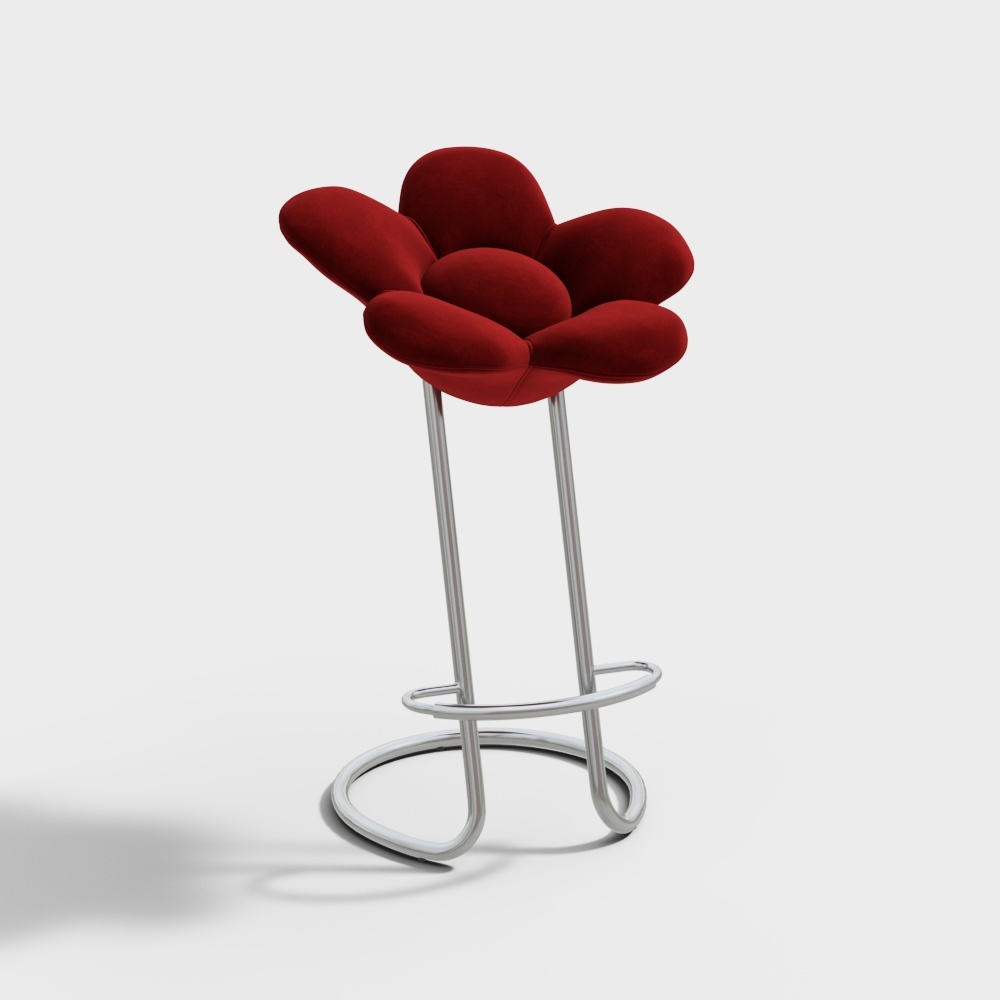 Flower-Shaped Bar Stool 3D Model – Velvet & Metal Design
