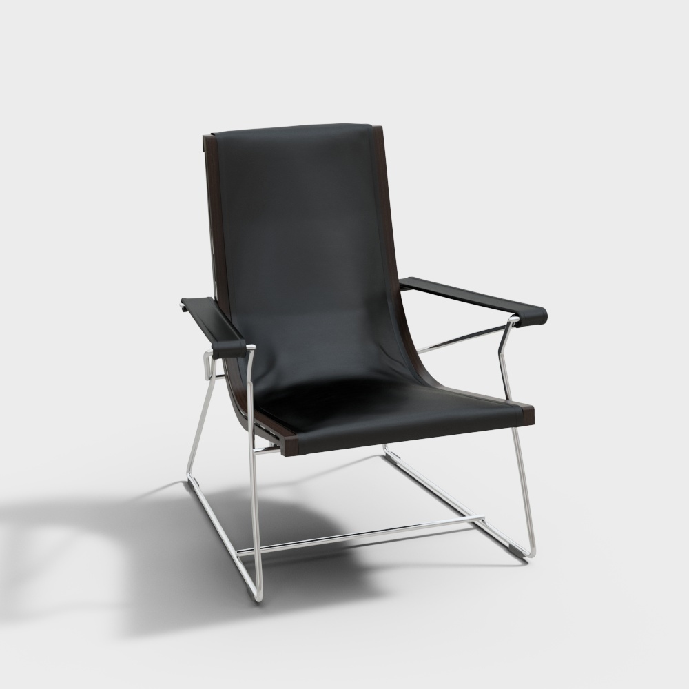 Elegant Minimalist Chair 3D Model – Leather & Wood Design