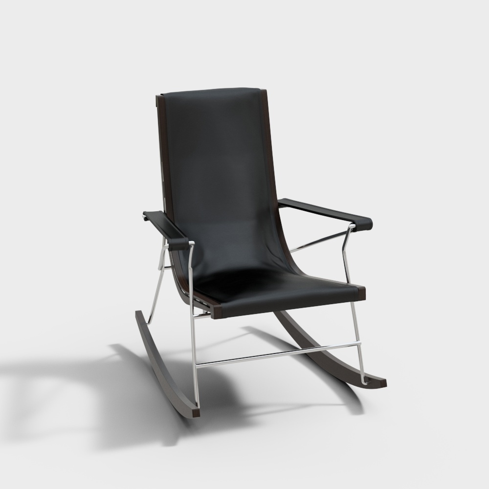Urban Rocking Chair 3D Model – Minimalist Leather & Wood