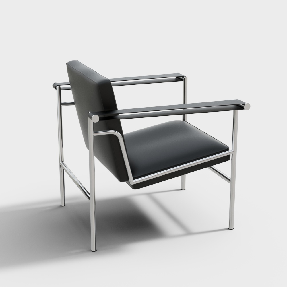 Elegant Minimalist Chair 3D Model – Black Leather Design