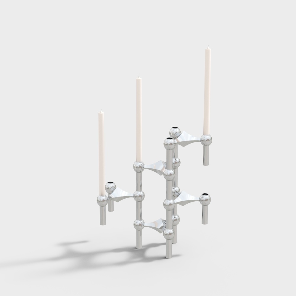 Urban Elegance Candle Holder 3D Model – Silver Metallic Design