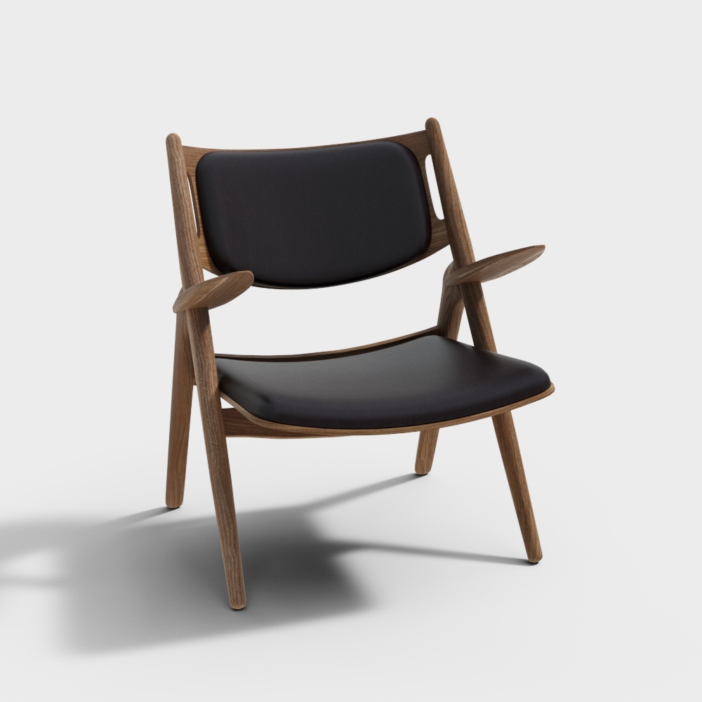 Unique Low-Poly Armchair 3D Model – Wood & Leather