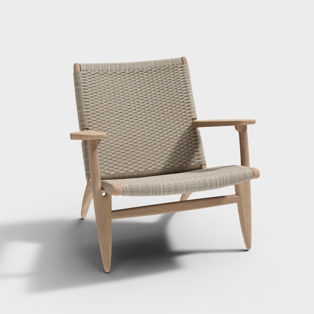Woven Chair 3D Model – Low-Poly Wooden Frame
