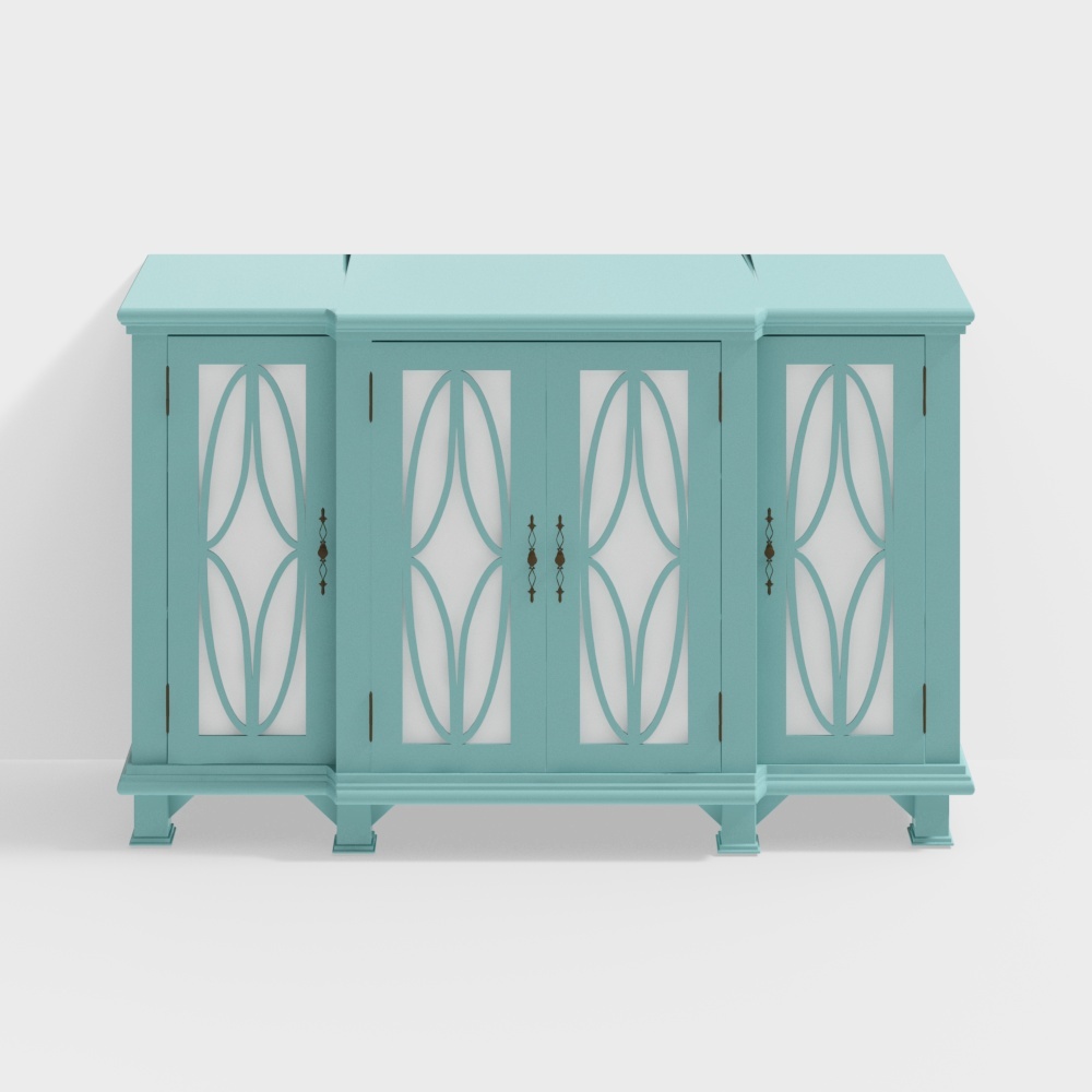Art Deco Cabinet 3D Model – Retro Light Blue Design