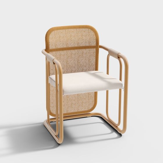 Elegant Woven Rattan Armchair 3D model for Cozy Interiors