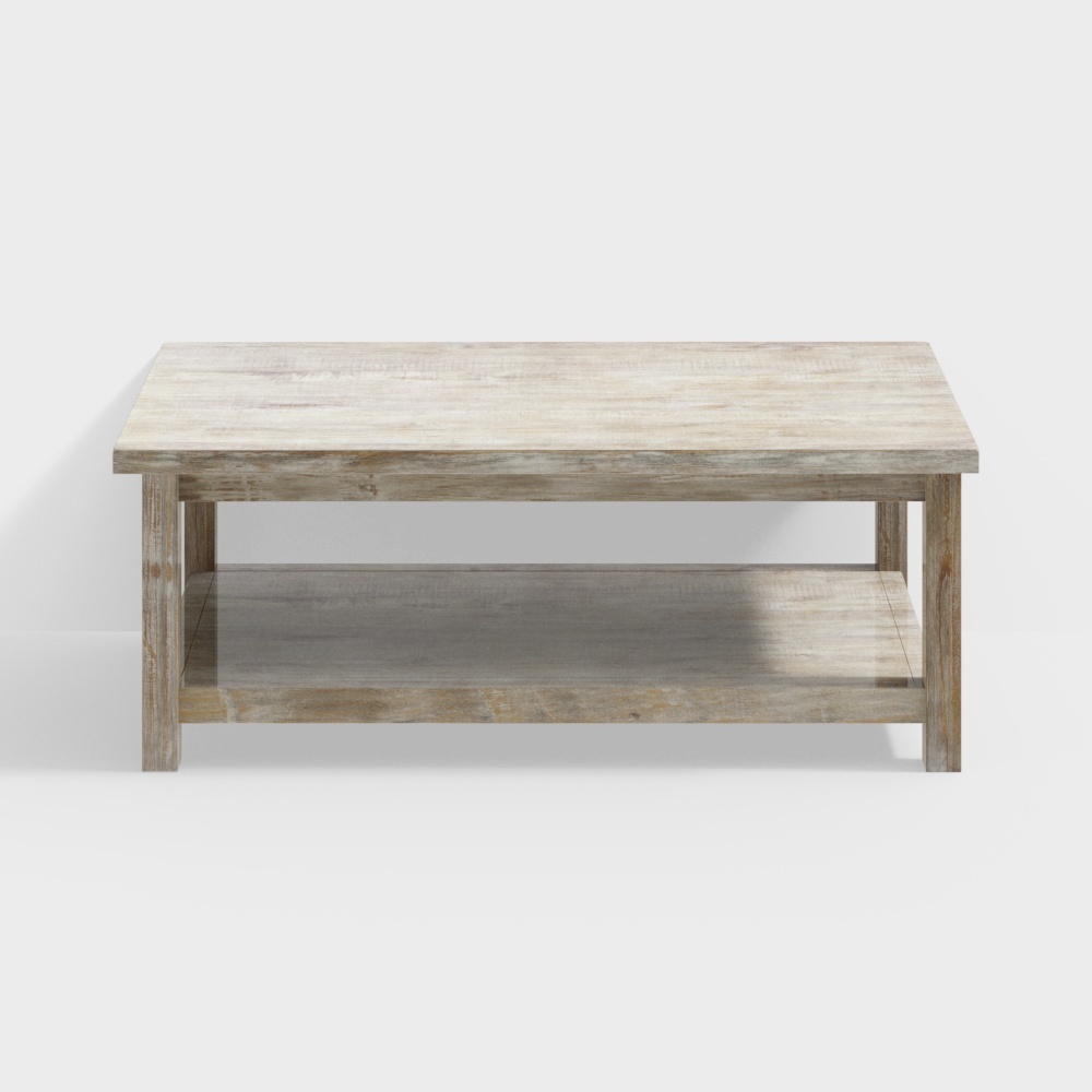 Retro Low-Polygon Coffee Table 3D Model – Wooden Texture