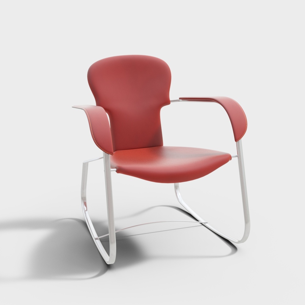 Stylish Low-Poly Chair 3D Model – Red Leather Design