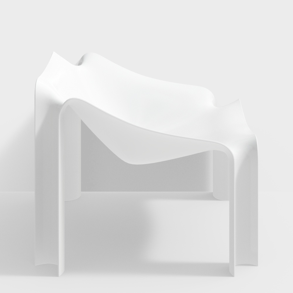 Flowline Chair 3D Model – Matte White Low-Poly Design