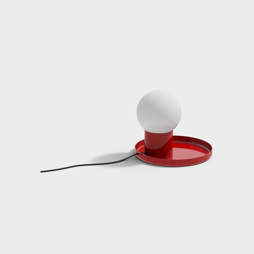 Elegant Minimalist Table Lamp 3D Model – Red and White Design