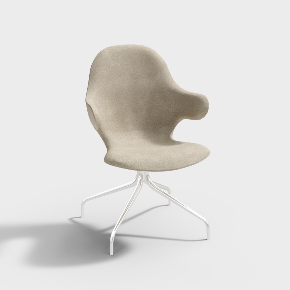 Streamlined Comfort Chair 3D Model – Beige Leather Design