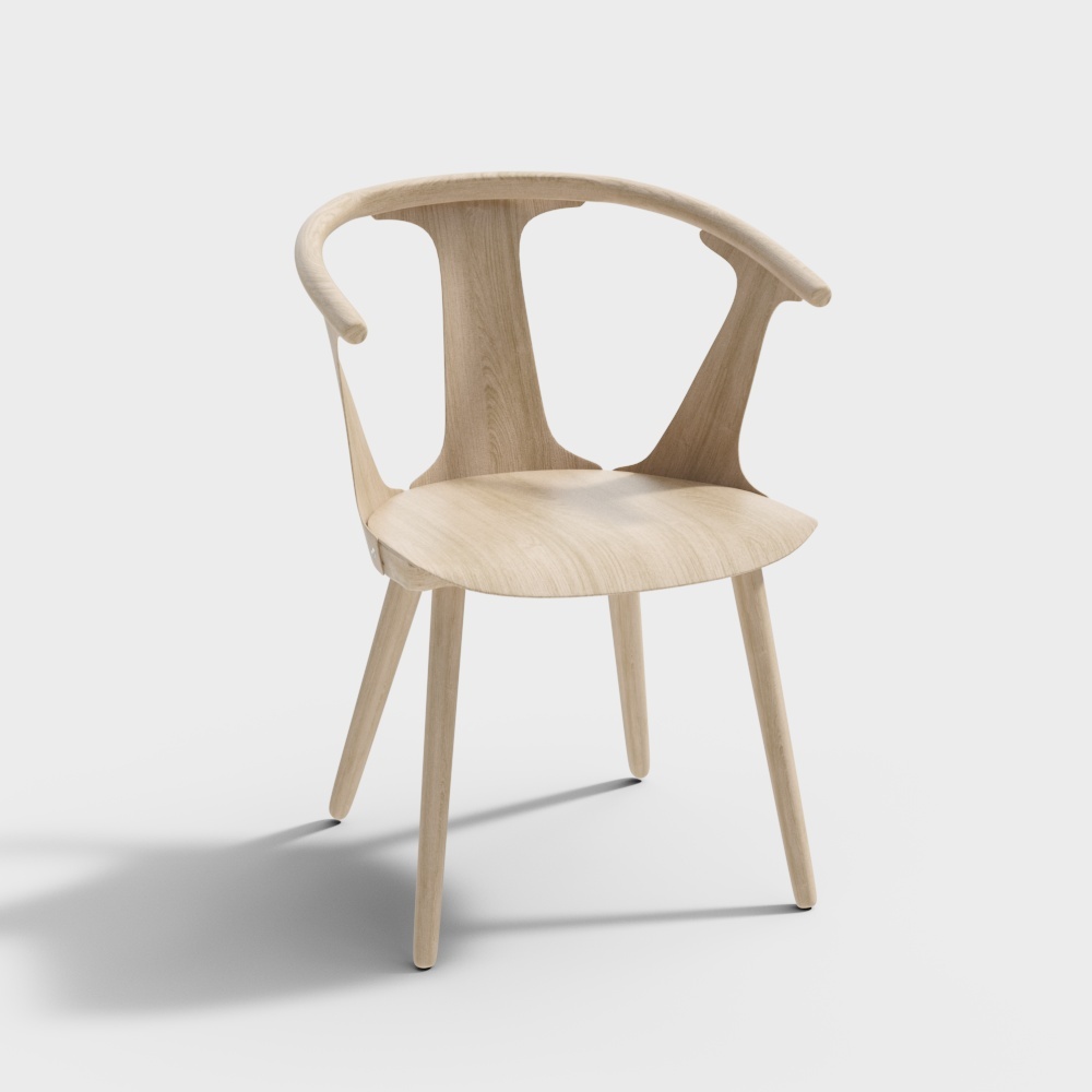 Elegant Scandinavian Chair 3D Model – Natural Wood Design