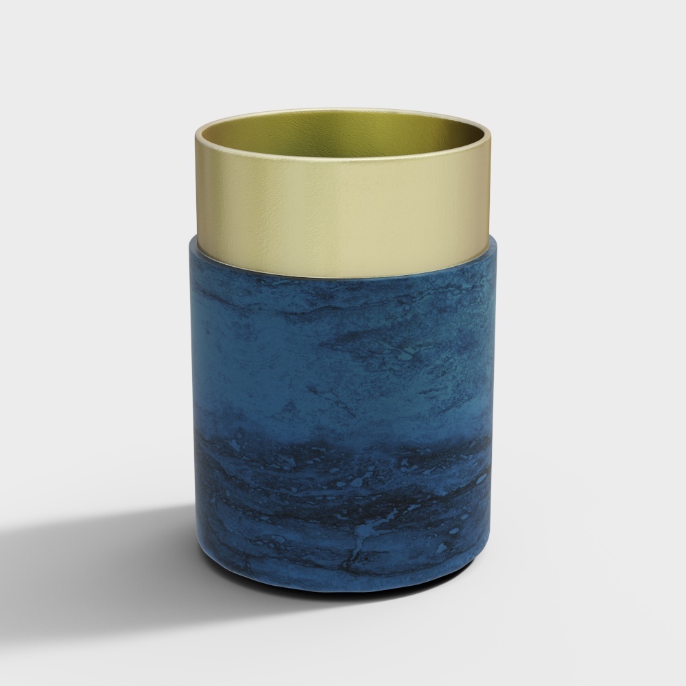 Elegant Marble Vase 3D Model – Blue Marble with Gold Trim