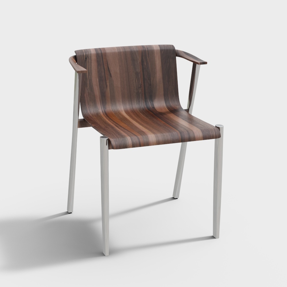 Stylish Low-Poly Chair 3D Model – Wood & Metal Frame