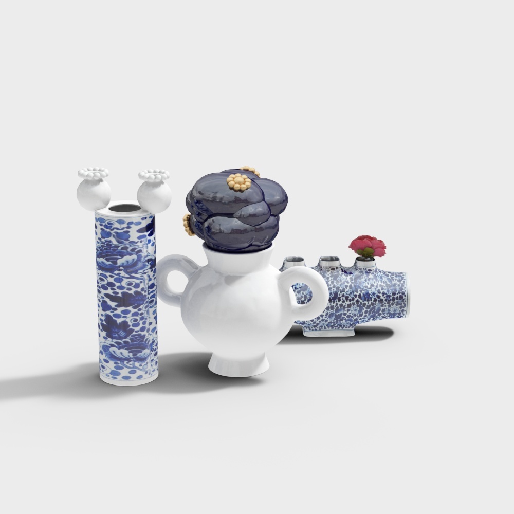 Elegant Eastern Style Low-Poly Porcelain 3D Models