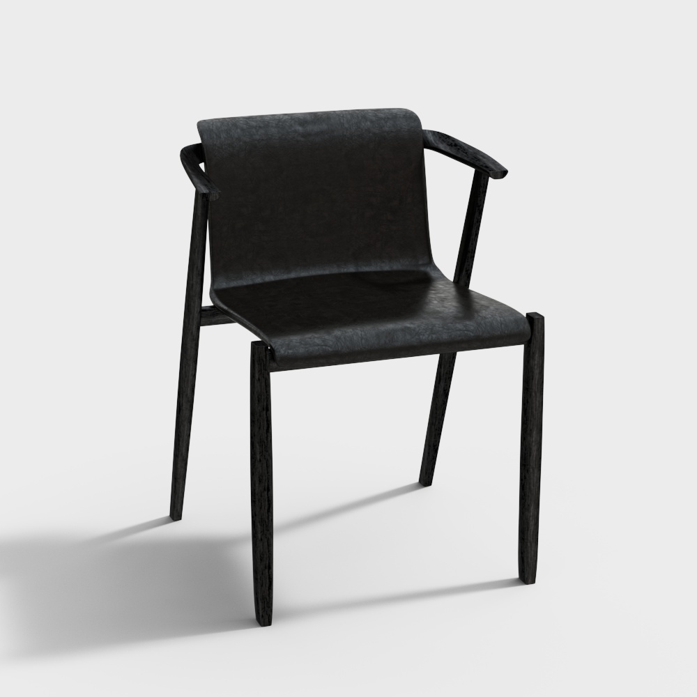 Elegant Minimalist Chair 3D Model – Leather & Wood Design