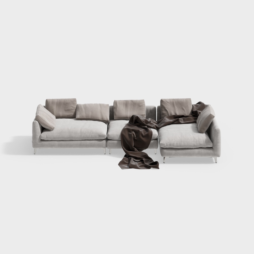 Urban Comfort Sofa 3D Model – Modern Gray Fabric