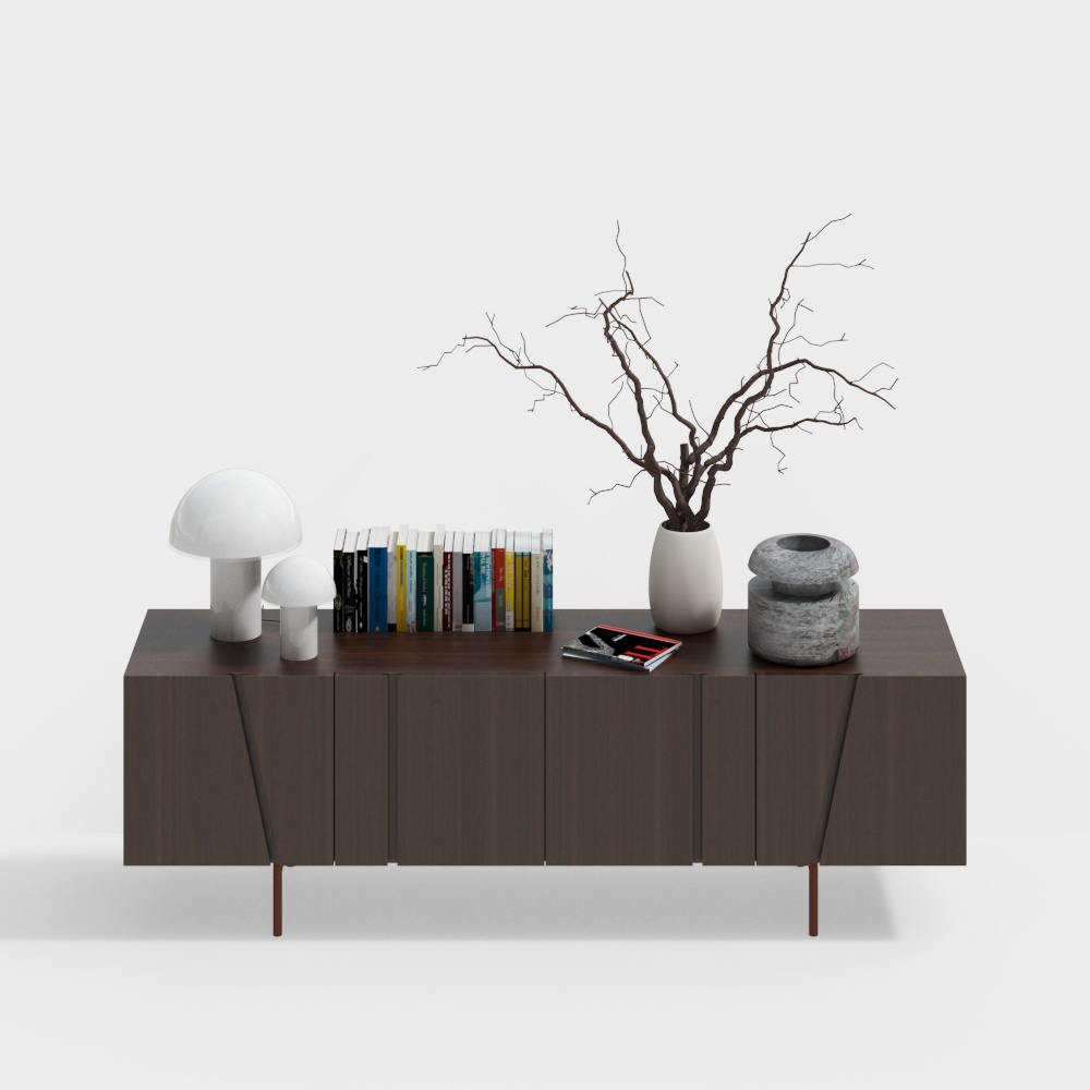 Urban Bookshelf 3D Model – Low-Poly Dark Wood Design