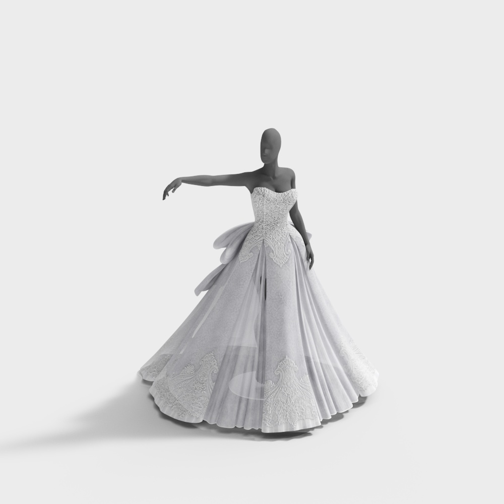 Elegant Low-Poly Wedding Dress 3D model
