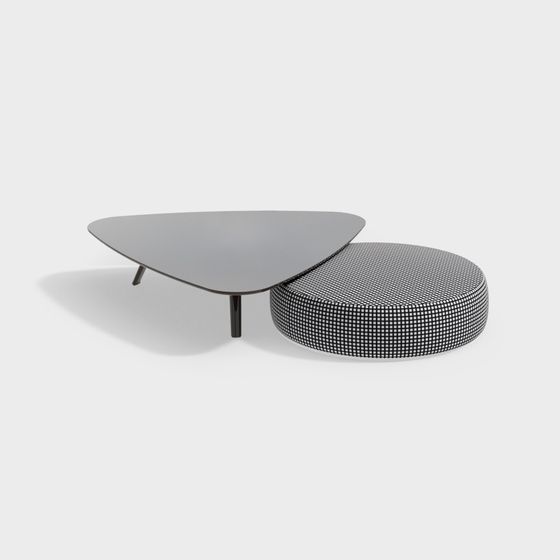 Triangular Coffee Table with Round Stool 3D model