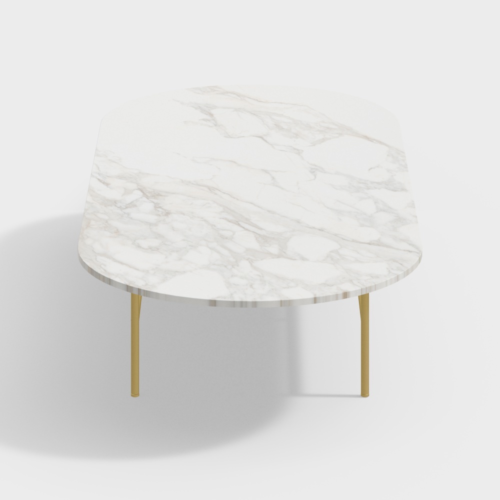 Elegant Marble Coffee Table 3D Model – White Marble & Gold