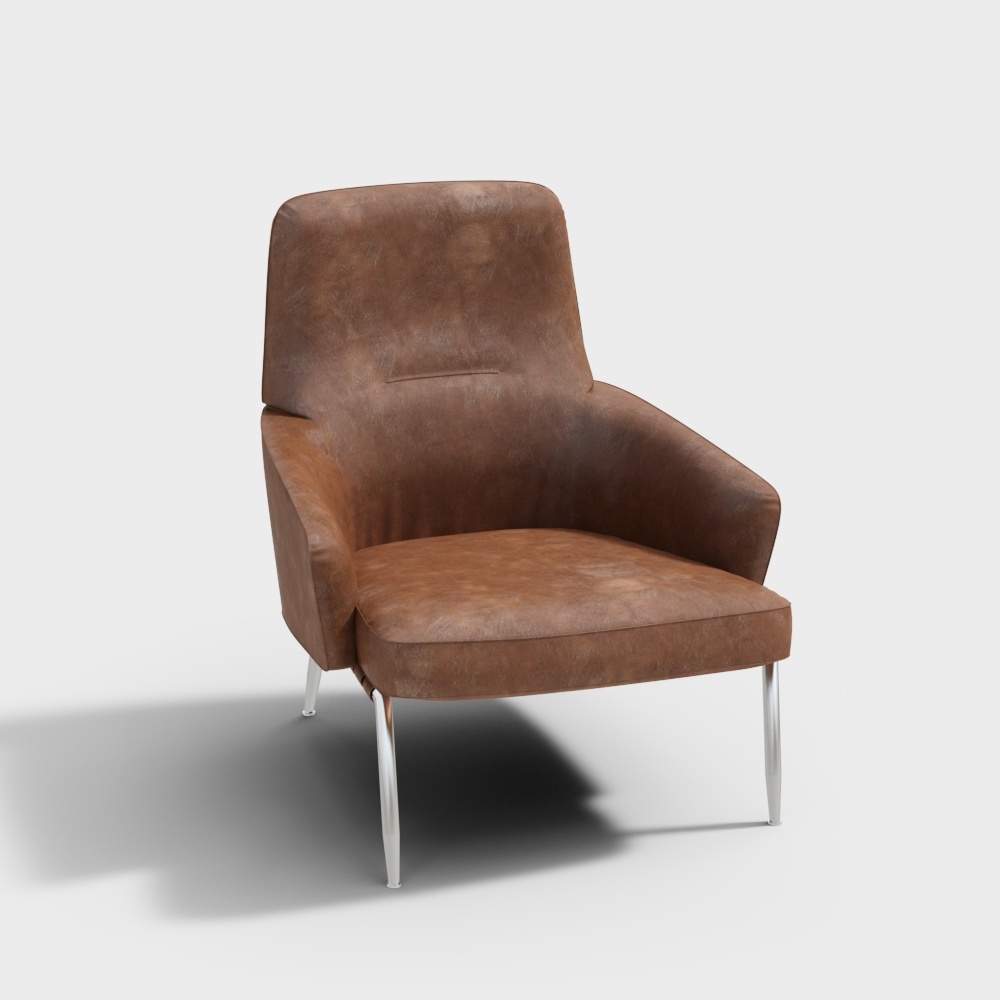 Stylish Leather Lounge Chair 3D Model – Low Poly Comfort