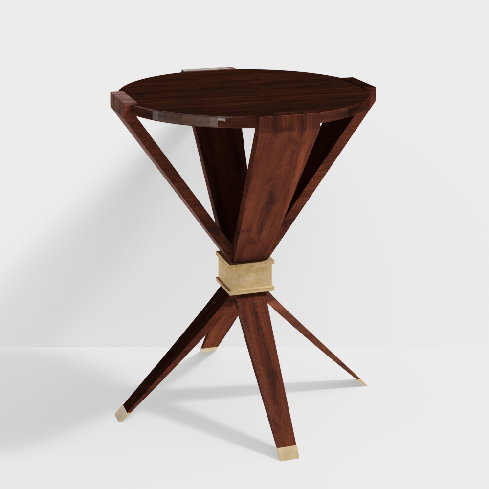 Art Deco Side Table 3D Model – Wood and Gold Finish