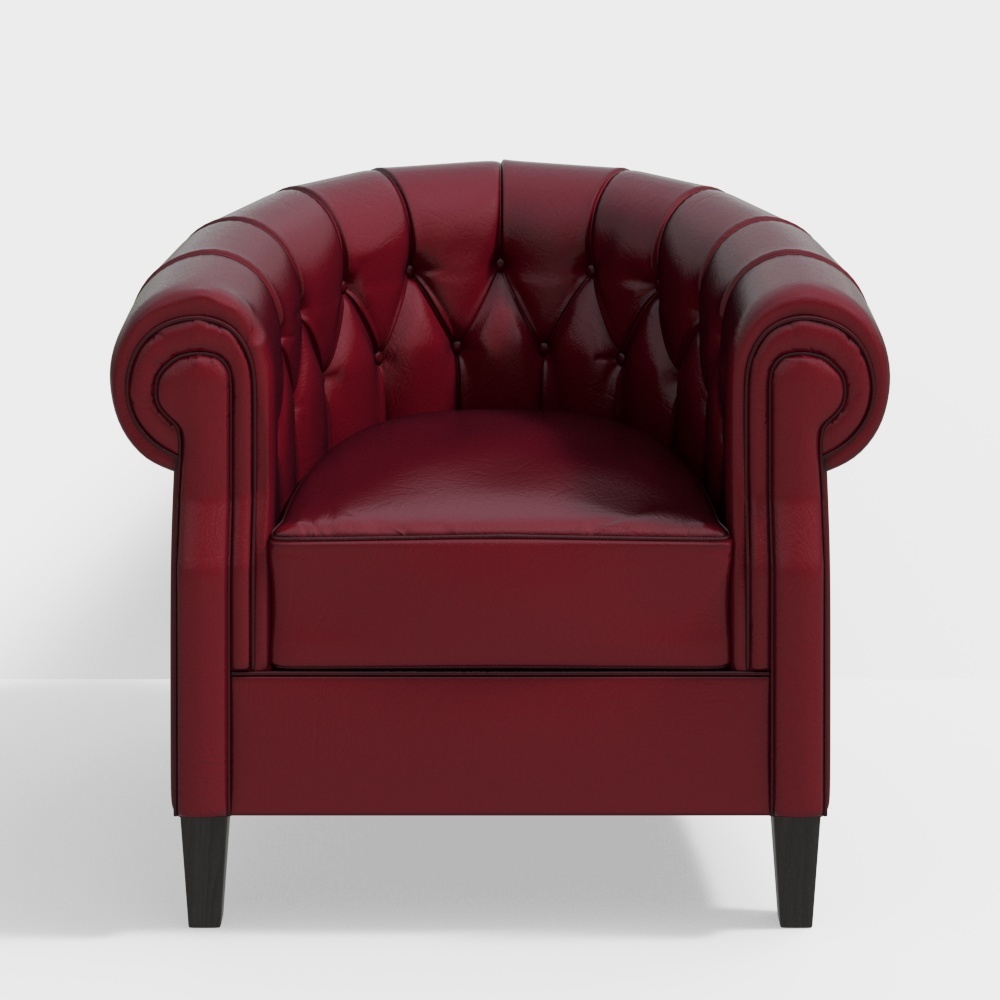 Classic Red Leather Sofa 3D Model – Vintage Red Design