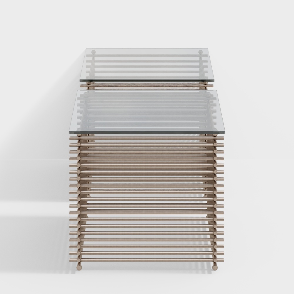 Elegant Glass Metal Bench 3D Model – Minimalist Metal & Glass