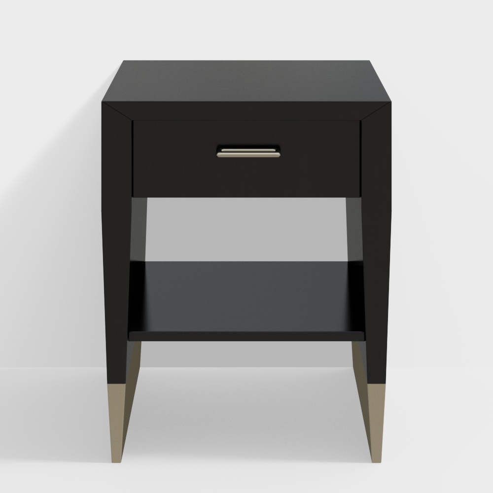 Modern Nightstand 3D Model – Sleek Black & Gold Design