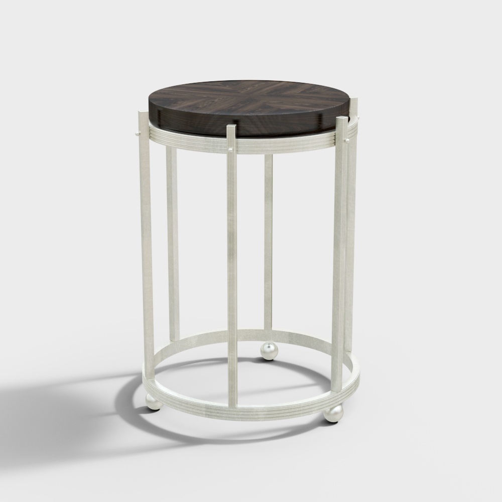 Elegant Round Table 3D Model – Dark Wood & Metal Frame
